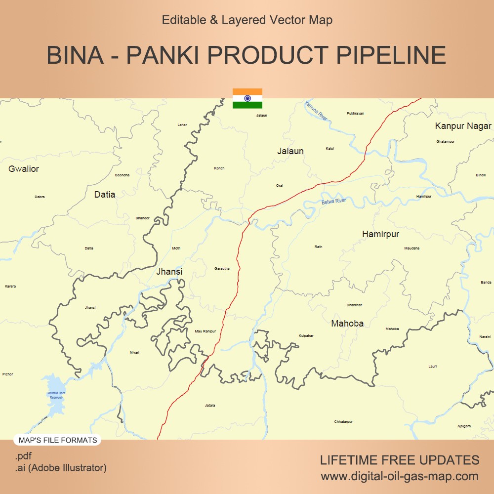 Bina - Panki Product Pipeline Map: Pipeline Route, Dispatch Station ...