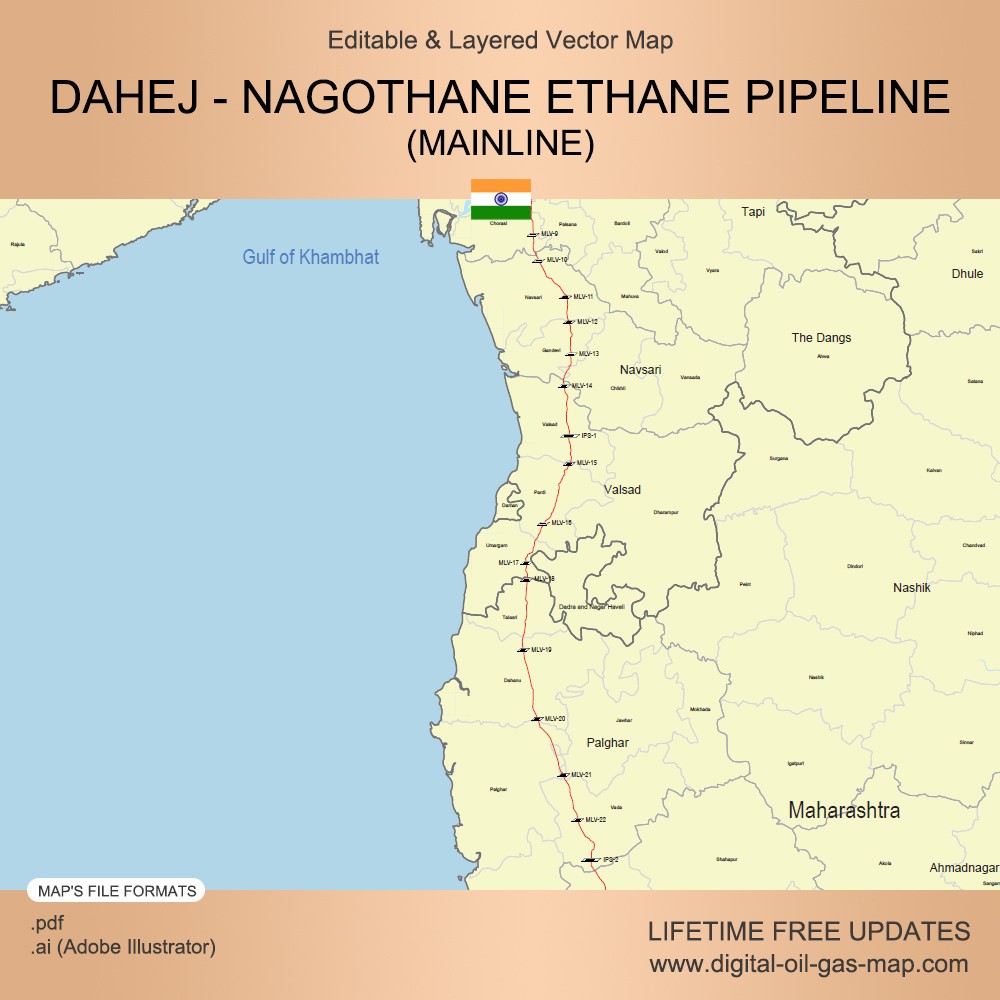 Dahej - Nagothane Ethane Pipeline Map (Mainline): Pipeline Route, Pump ...