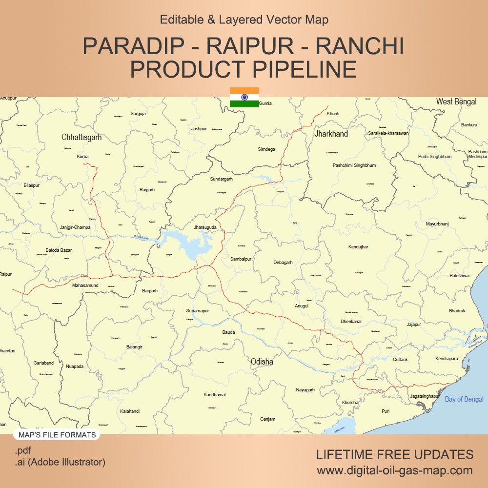 Paradip - Raipur - Ranchi Product Pipeline Map: Pipeline Route, Pump ...