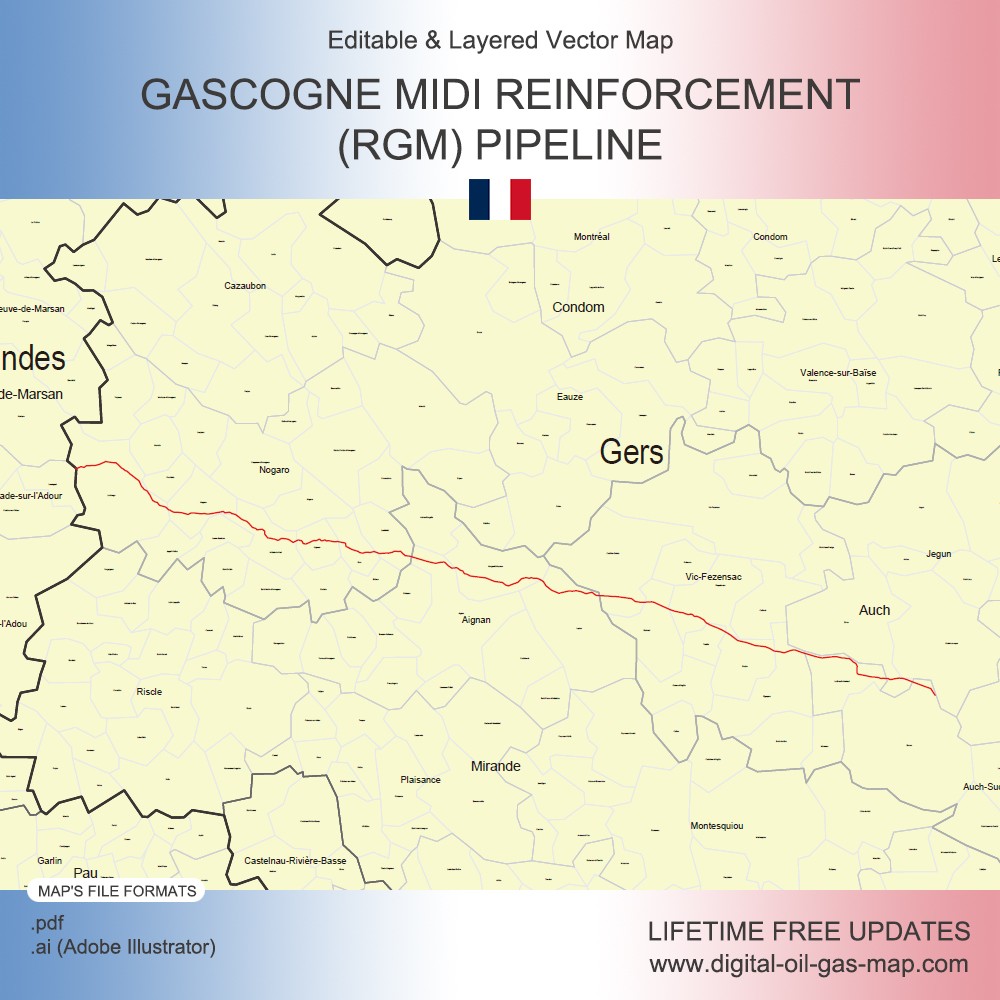 Map of Gascogne Midi Reinforcement (RGM) Pipeline: Pipeline Route, Grid ...